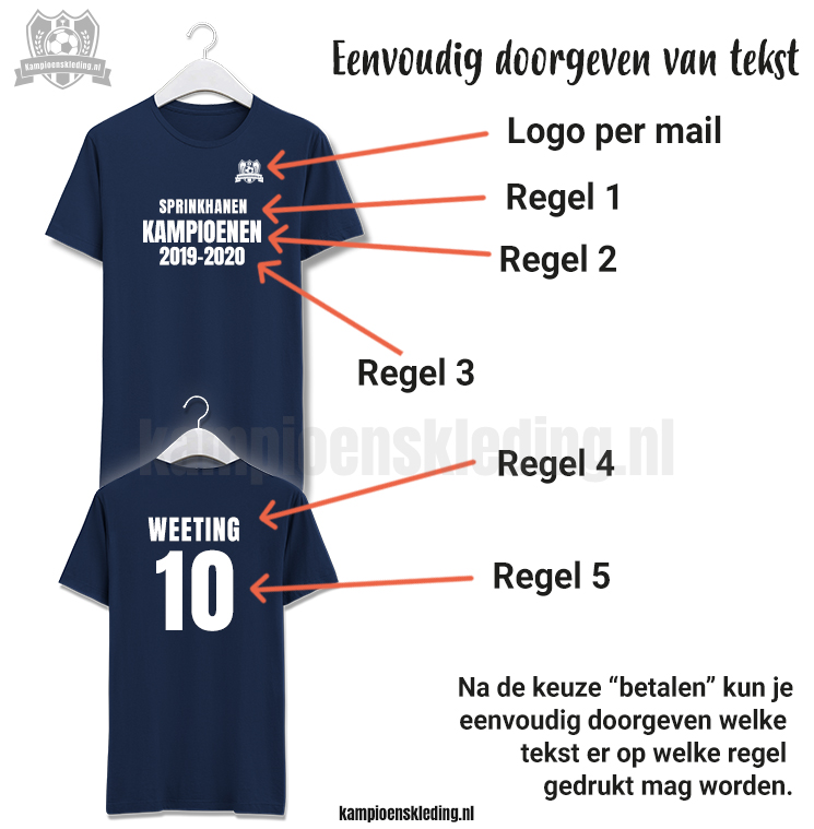 Kampioensshirts dubbelzijdig uitleg aanleveren tekst, rugnummers en logo